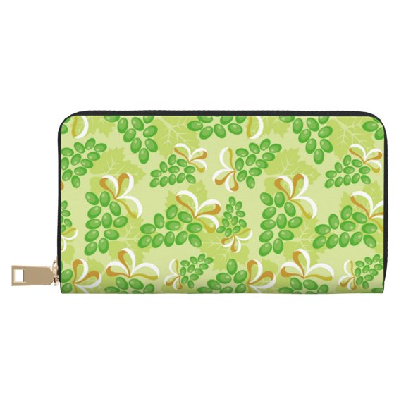 Leather Thin Slim Wallets for Women Men - Cute Teal Grape Clutch Card Wallet for Women Men with Zipper