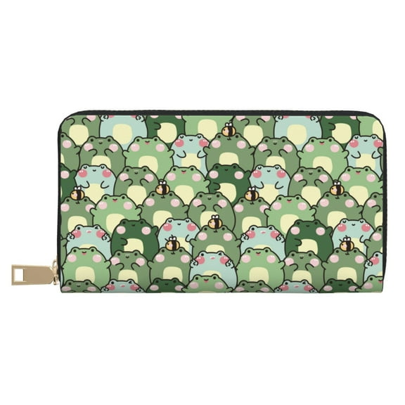 Leather Thin Slim Wallets for Women Men - Cute frog Clutch Card Wallet for Women Men with Zipper