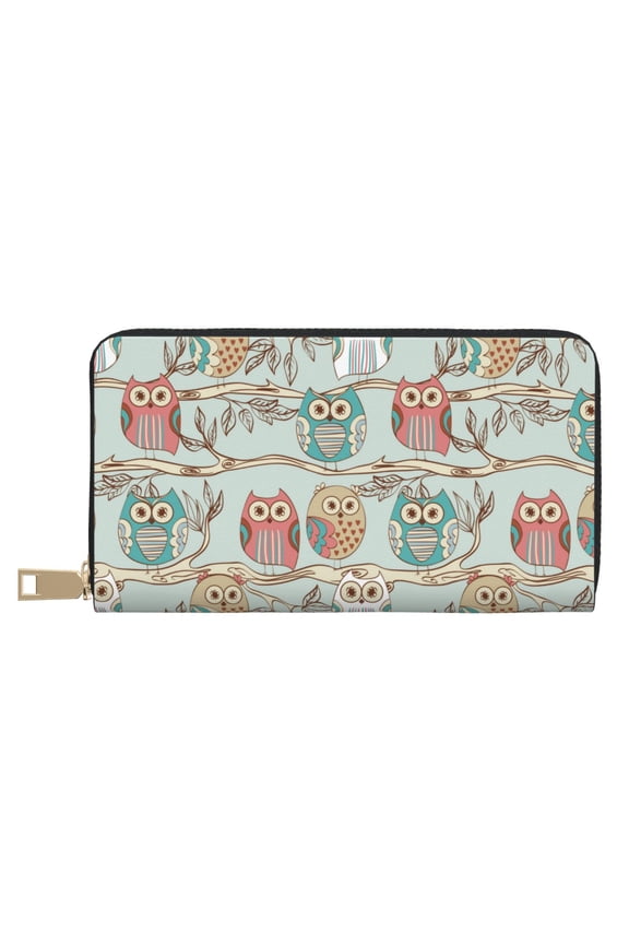 Leather Thin Slim Wallets for Women Men - Cute owl Clutch Card Wallet for Women Men with Zipper