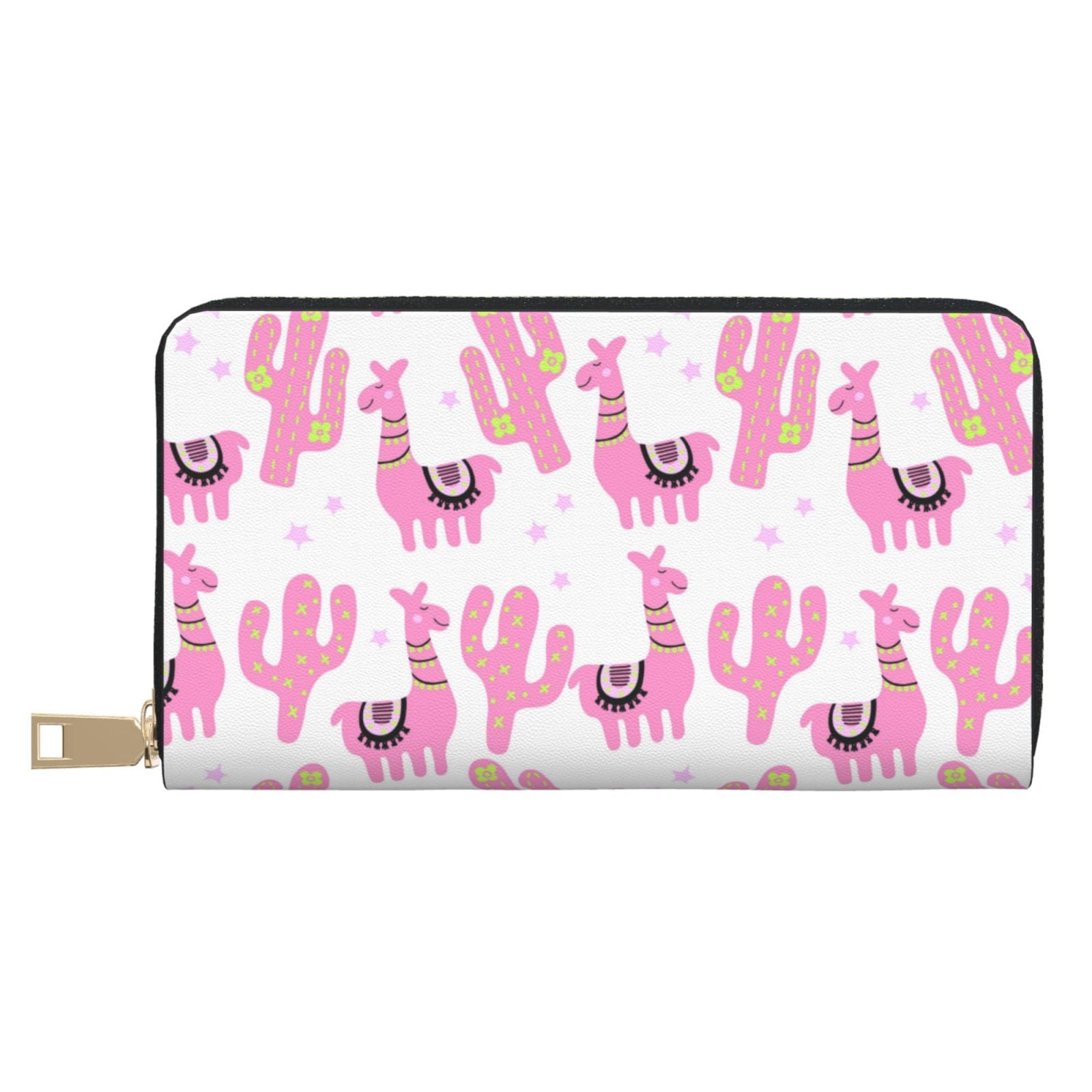 Cute Llama Print Zipped Purse Wallet – Multi-Compartment, PU Leather – Ladies Alpaca Lover Gift – ShineMe