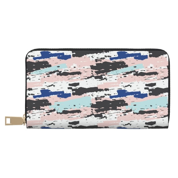 Leather Thin Slim Wallets for Women Men - Digital Camo Clutch Card Wallet for Women Men with Zipper
