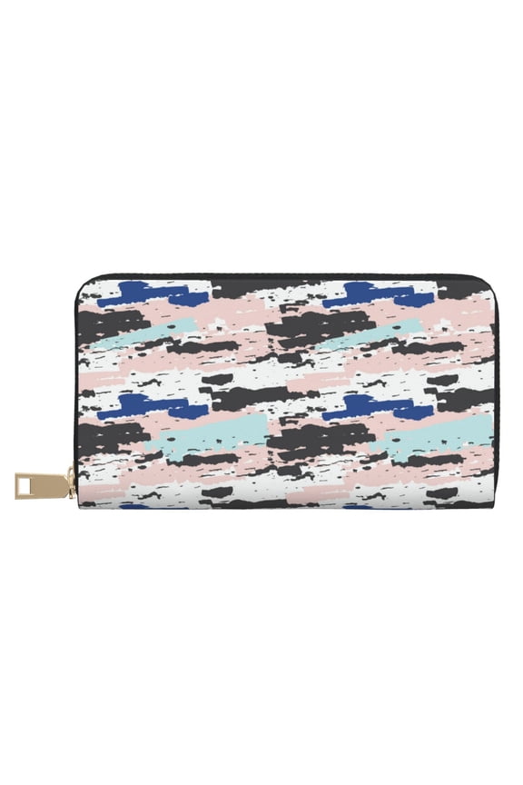 Leather Thin Slim Wallets for Women Men - Digital Camo Clutch Card Wallet for Women Men with Zipper
