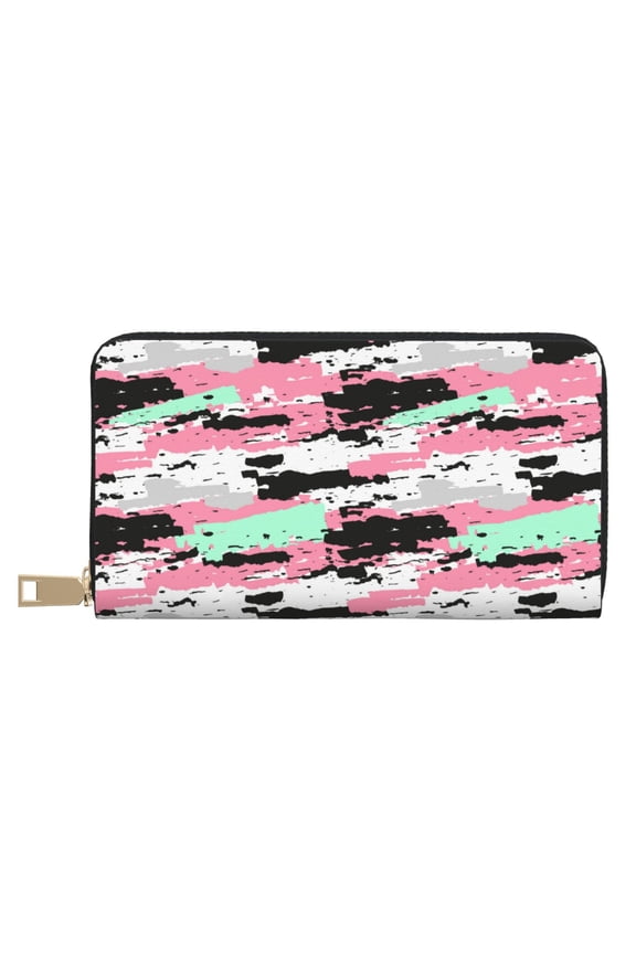 Leather Thin Slim Wallets for Women Men - Digital Camouflage Clutch Card Wallet for Women Men with Zipper