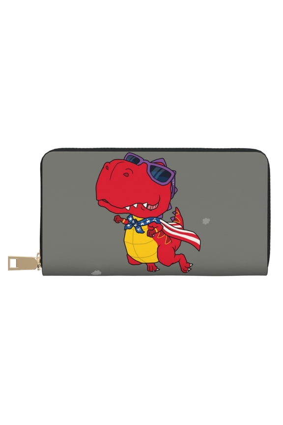 Leather Thin Slim Wallets for Women Men - Dinosaur Super Hero Cartoon Clutch Card Wallet for Women Men with Zipper