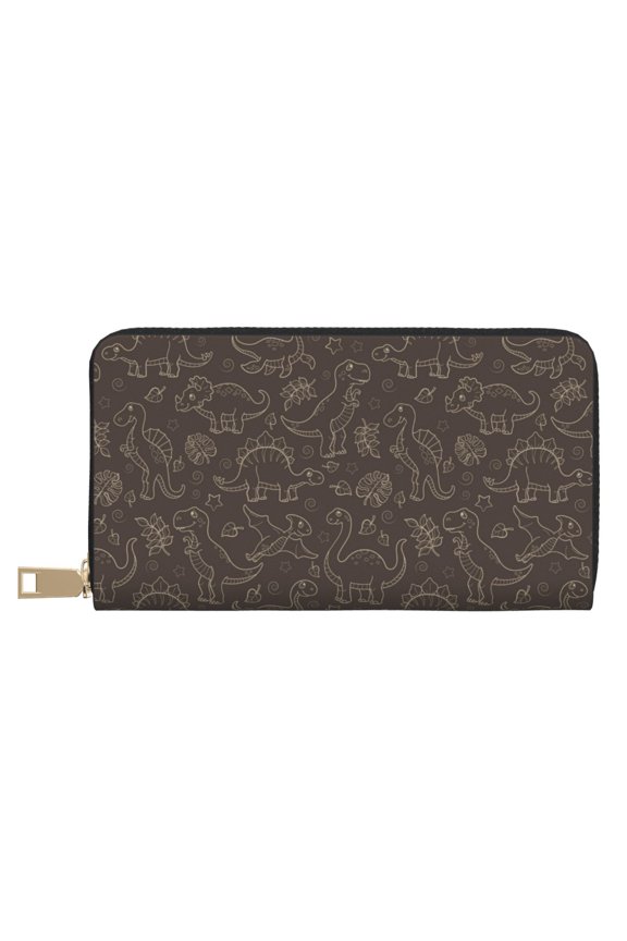 Leather Thin Slim Wallets for Women Men - Dinosaur print E Clutch Card Wallet for Women Men with Zipper