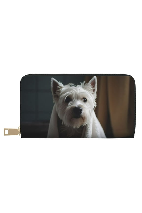 Leather Thin Slim Wallets for Women Men - Dog Wrapped in Towel 1 Clutch Card Wallet for Women Men with Zipper