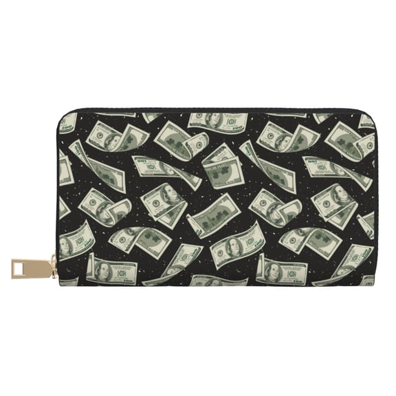 Leather Thin Slim Wallets for Women Men - Dollar Clutch Card Wallet for Women Men with Zipper
