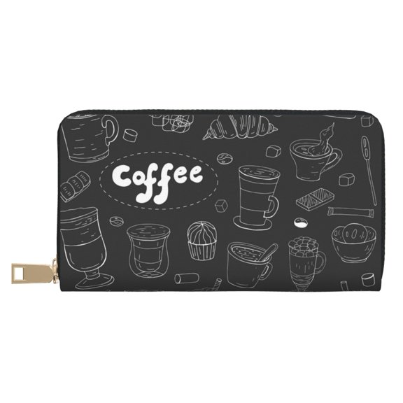 Leather Thin Slim Wallets for Women Men - Donut Friend Coffee Clutch Card Wallet for Women Men with Zipper