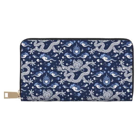 Leather Thin Slim Wallets for Women Men - Dragon B Clutch Card Wallet for Women Men with Zipper