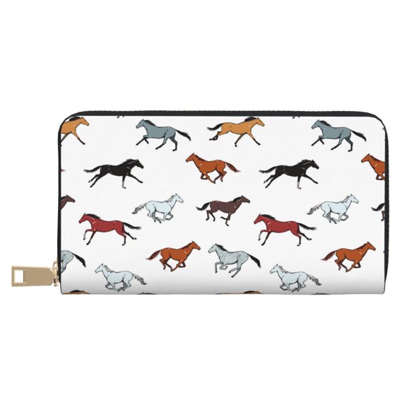 Leather Thin Slim Wallets for Women Men - Elegant Cartoon Cool Horse Clutch Card Wallet for Women Men with Zipper