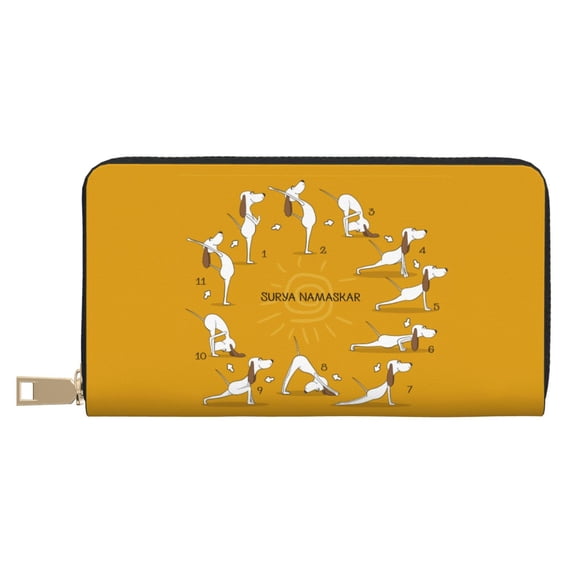 Leather Thin Slim Wallets for Women Men - English Cocker Spaniel Doing Yoga Clutch Card Wallet for Women Men with Zipper
