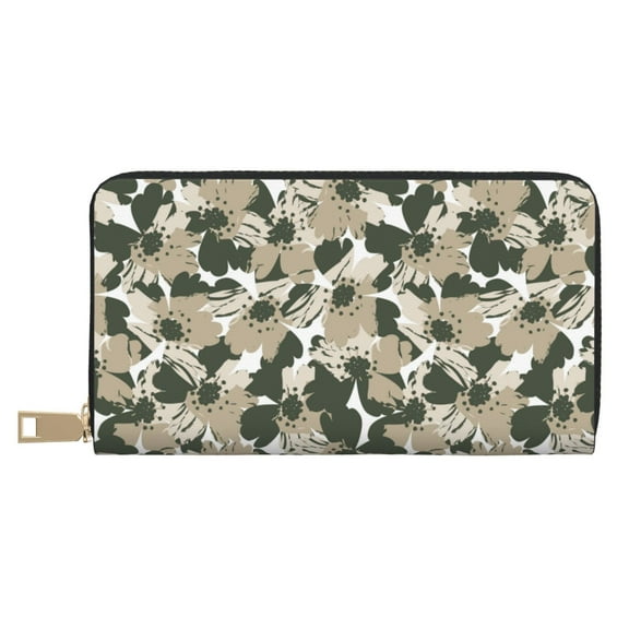 Leather Thin Slim Wallets for Women Men - Flower Camouflage Clutch Card Wallet for Women Men with Zipper