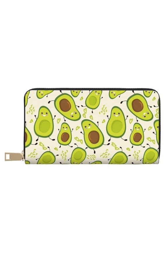 Leather Thin Slim Wallets for Women Men - Funny Avocado Green Love Clutch Card Wallet for Women Men with Zipper