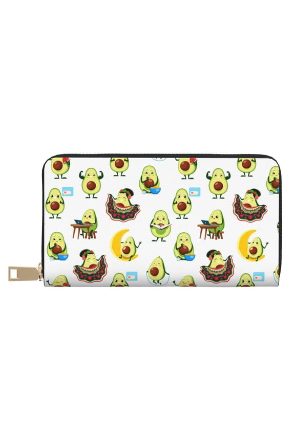 Leather Thin Slim Wallets for Women Men - Funny Avocado In Mexican Clothes Clutch Card Wallet for Women Men with Zipper