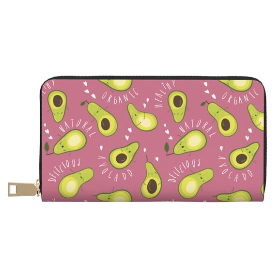 Leather Thin Slim Wallets for Women Men - Funny Avocado Pink Clutch Card Wallet for Women Men with Zipper