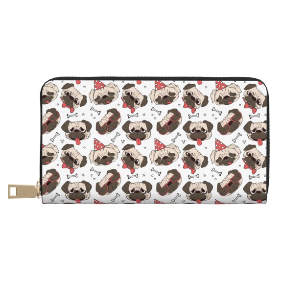 Leather Thin Slim Wallets for Women Men - Funny French Bulldog Clutch Card Wallet for Women Men with Zipper