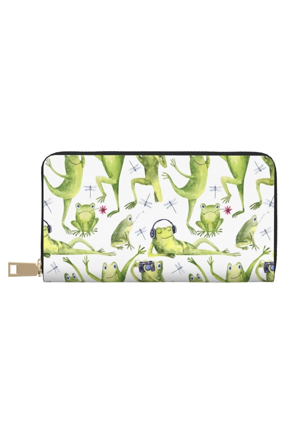 Leather Thin Slim Wallets for Women Men - Funny Frogs dancing camera cute Clutch Card Wallet for Women Men with Zipper