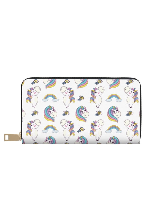 Leather Thin Slim Wallets for Women Men - Funny Kawaii Horse Dancing Clutch Card Wallet for Women Men with Zipper