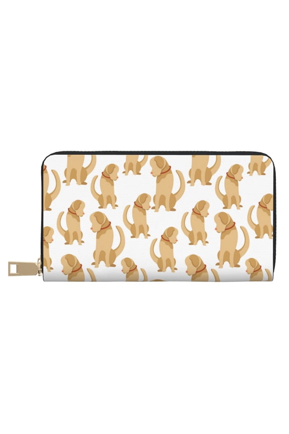 Leather Thin Slim Wallets for Women Men - Funny Labrador Retriever Dog Clutch Card Wallet for Women Men with Zipper