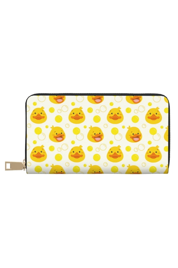 Leather Thin Slim Wallets for Women Men - Funny Smiling Cute Duck Bubble Clutch Card Wallet for Women Men with Zipper