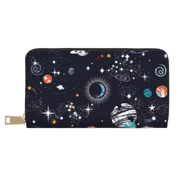 Leather Thin Slim Wallets for Women Men - Galaxy2 Clutch Card Wallet for Women Men with Zipper