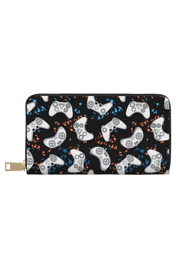 Leather Thin Slim Wallets for Women Men - Game Clutch Card Wallet for Women Men with Zipper