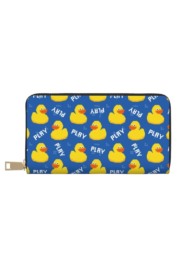 Leather Thin Slim Wallets for Women Men - Game Style Cute Duck Clutch Card Wallet for Women Men with Zipper