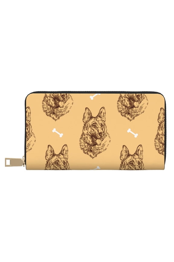 Leather Thin Slim Wallets for Women Men - German Shepherd Dog No.1004 Clutch Card Wallet for Women Men with Zipper