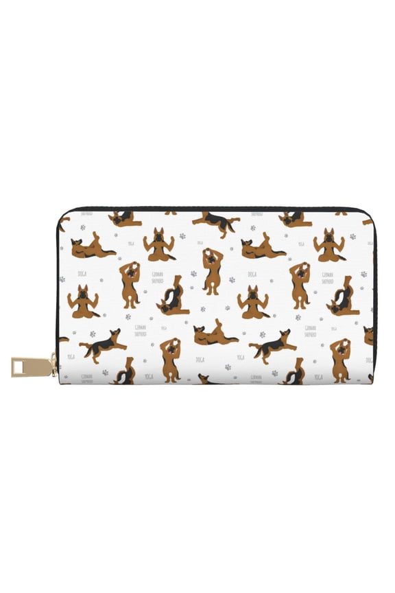 Leather Thin Slim Wallets for Women Men - German Shepherd Dog No.1007 Clutch Card Wallet for Women Men with Zipper