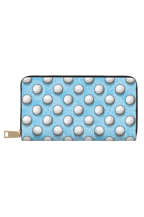 Leather Thin Slim Wallets for Women Men - Golf Balls 1 Clutch Card Wallet for Women Men with Zipper
