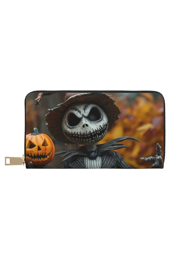 Leather Thin Slim Wallets for Women Men - Halloween Funny Skeleton Clutch Card Wallet for Women Men with Zipper