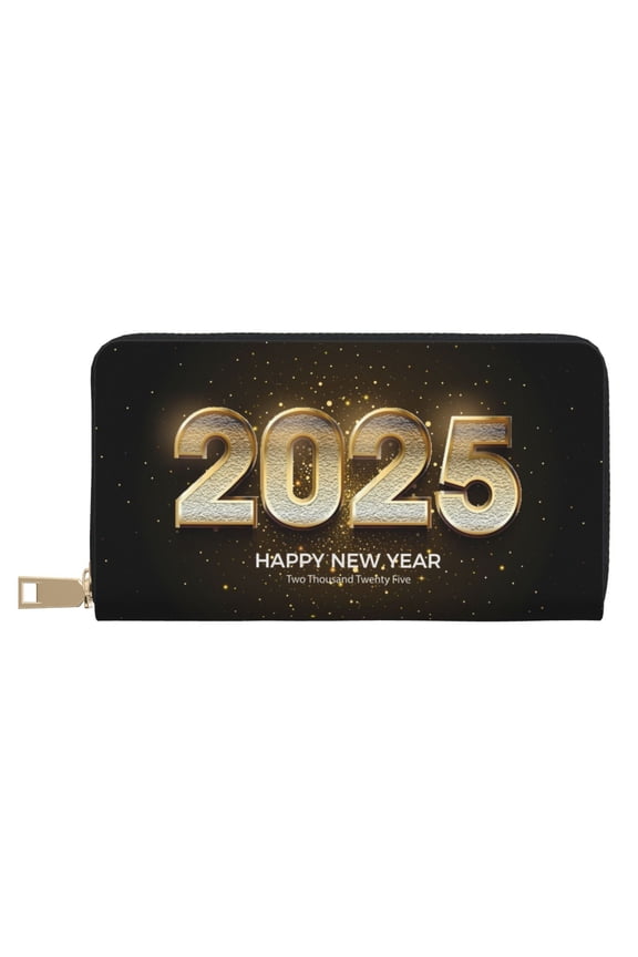 Leather Thin Slim Wallets for Women Men - Happy New Year 2025 E Clutch Card Wallet for Women Men with Zipper