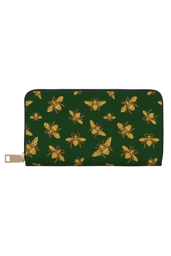 Leather Thin Slim Wallets for Women Men - Hohey Bee Clutch Card Wallet for Women Men with Zipper