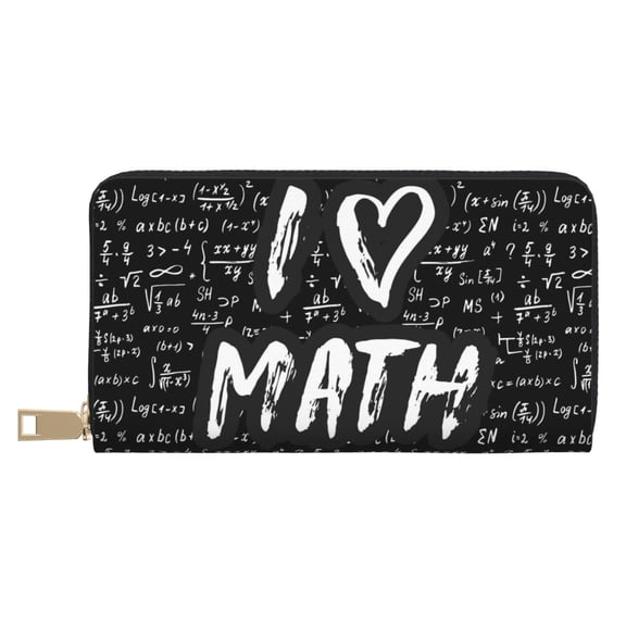 Leather Thin Slim Wallets for Women Men - I love Math Clutch Card Wallet for Women Men with Zipper