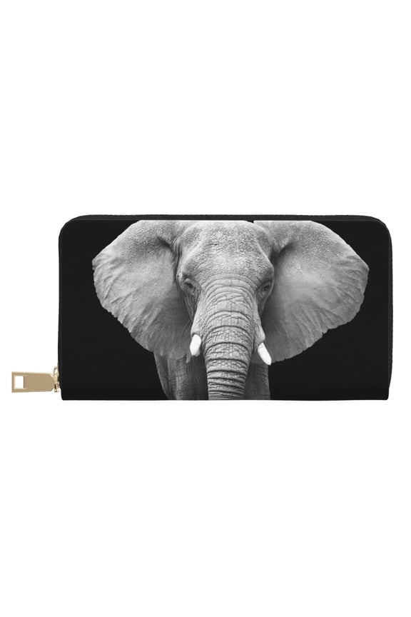 Leather Thin Slim Wallets for Women Men - Indian Elephant Clutch Card Wallet for Women Men with Zipper