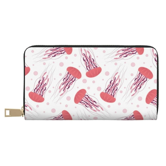 Leather Thin Slim Wallets for Women Men - Jellyfish Bubble Clutch Card Wallet for Women Men with Zipper