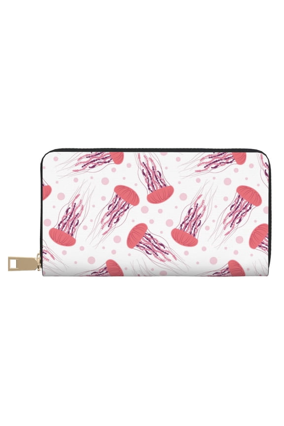 Leather Thin Slim Wallets for Women Men - Jellyfish Bubble Clutch Card Wallet for Women Men with Zipper
