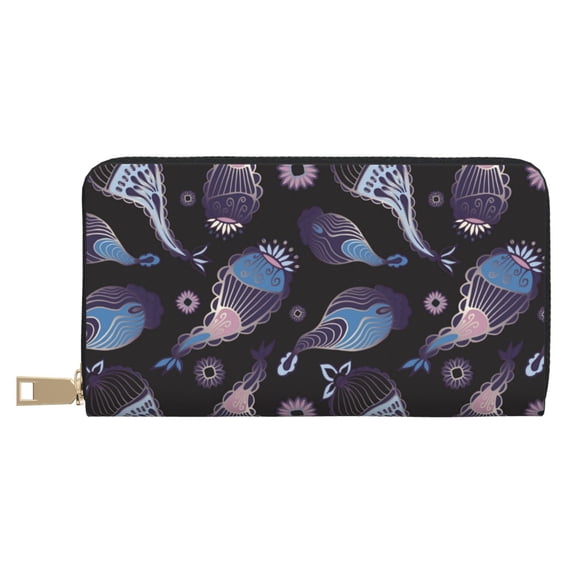 Leather Thin Slim Wallets for Women Men - Jellyfish Tentacle Clutch Card Wallet for Women Men with Zipper