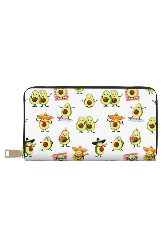 Leather Thin Slim Wallets for Women Men - Kawaii Mexican Avocado Clutch Card Wallet for Women Men with Zipper