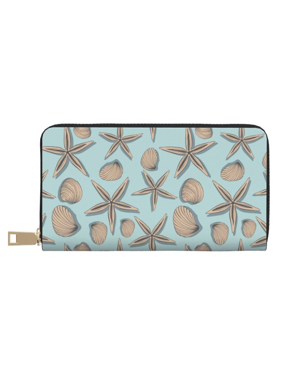 Leather Thin Slim Wallets for Women Men - Khaki Shell Clutch Card Wallet for Women Men with Zipper