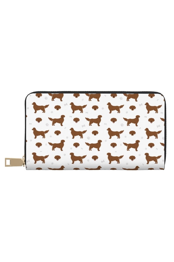 Leather Thin Slim Wallets for Women Men - Labrador Retriever Dog Chocolate Clutch Card Wallet for Women Men with Zipper