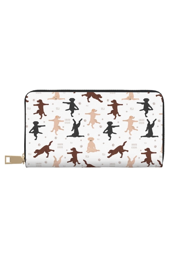 Leather Thin Slim Wallets for Women Men - Labrador Retriever Dog No.1006 Clutch Card Wallet for Women Men with Zipper