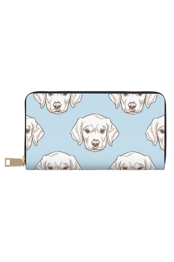 Leather Thin Slim Wallets for Women Men - Labrador Retriever Dog No.1012 Clutch Card Wallet for Women Men with Zipper