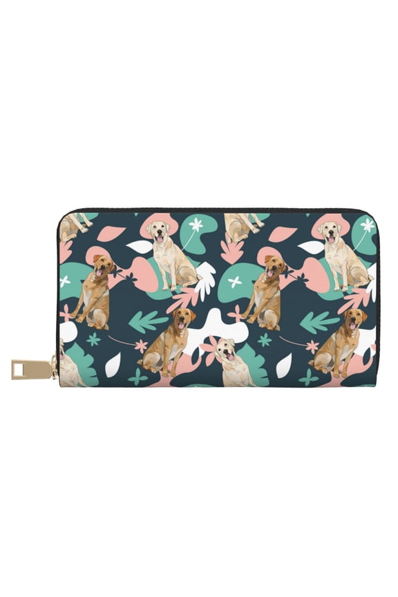 Leather Thin Slim Wallets for Women Men - Labrador Retriever Dog No.1014 Clutch Card Wallet for Women Men with Zipper