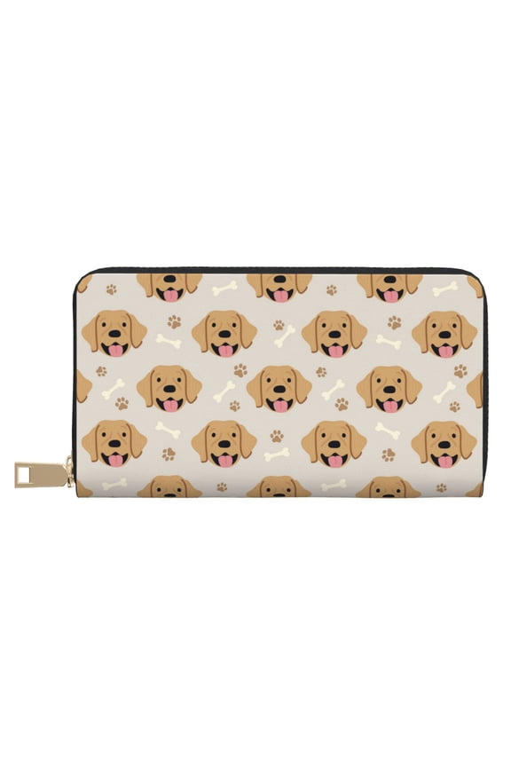 Leather Thin Slim Wallets for Women Men - Labrador Retriever Dog No.1017 Clutch Card Wallet for Women Men with Zipper