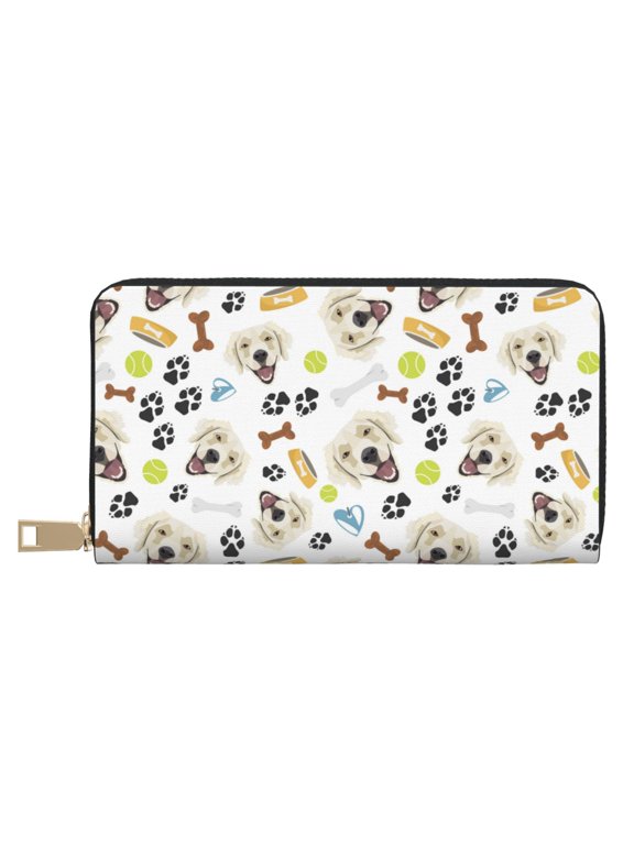 Leather Thin Slim Wallets for Women Men - Labrador Retriever Dog Tennis Clutch Card Wallet for Women Men with Zipper