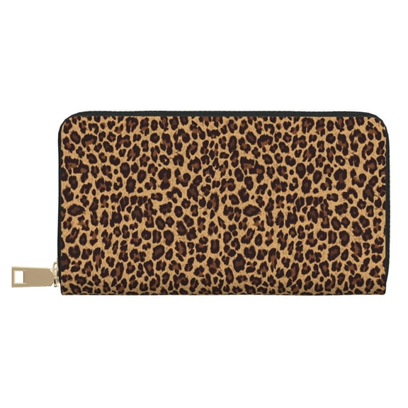 Leather Thin Slim Wallets for Women Men - Leopard Printed Clutch Card Wallet for Women Men with Zipper