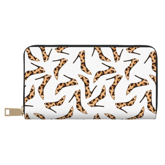 Leather Thin Slim Wallets for Women Men - Leopard print shoes funny fashion Clutch Card Wallet for Women Men with Zipper