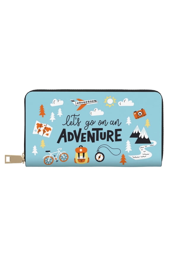 Leather Thin Slim Wallets for Women Men - Let's Go on an Adventure Clutch Card Wallet for Women Men with Zipper