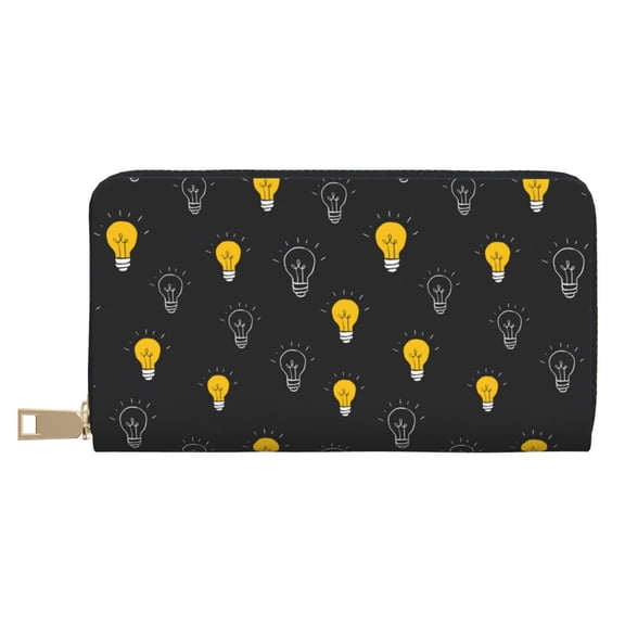 Leather Thin Slim Wallets for Women Men - Light Bulb Pattern blue Clutch Card Wallet for Women Men with Zipper